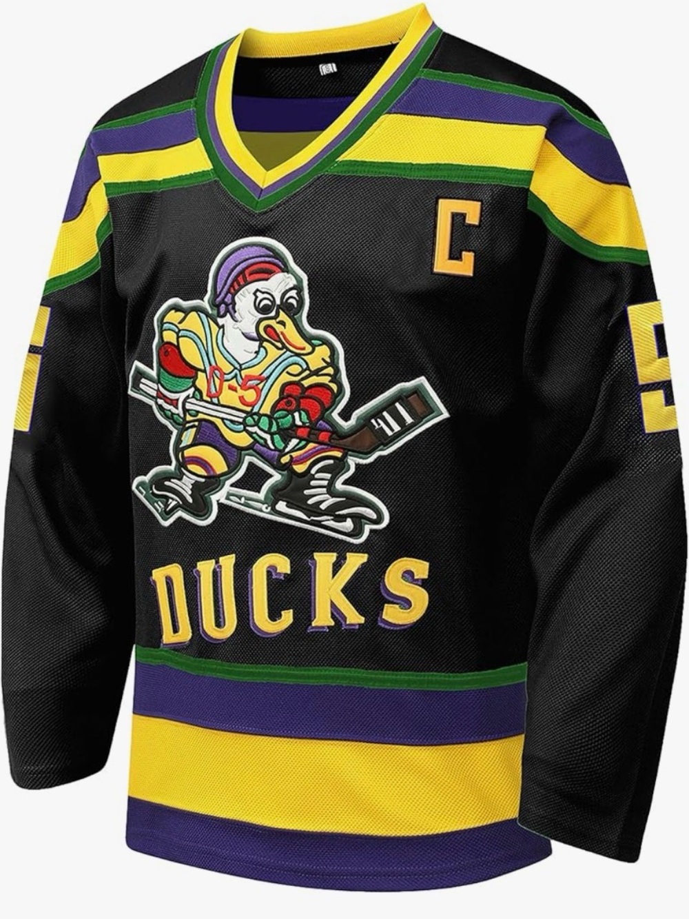 Black Ducks Hockey Jersey with Yellow & Purple Accents Unisex